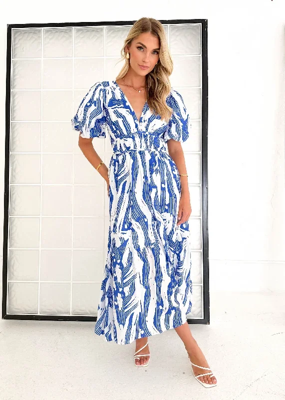 Pikora Midi Dress - Blue Abstract