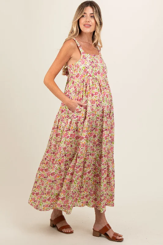 pink-floral-square-neck-cut-out-back-tiered-maternity-maxi-dress