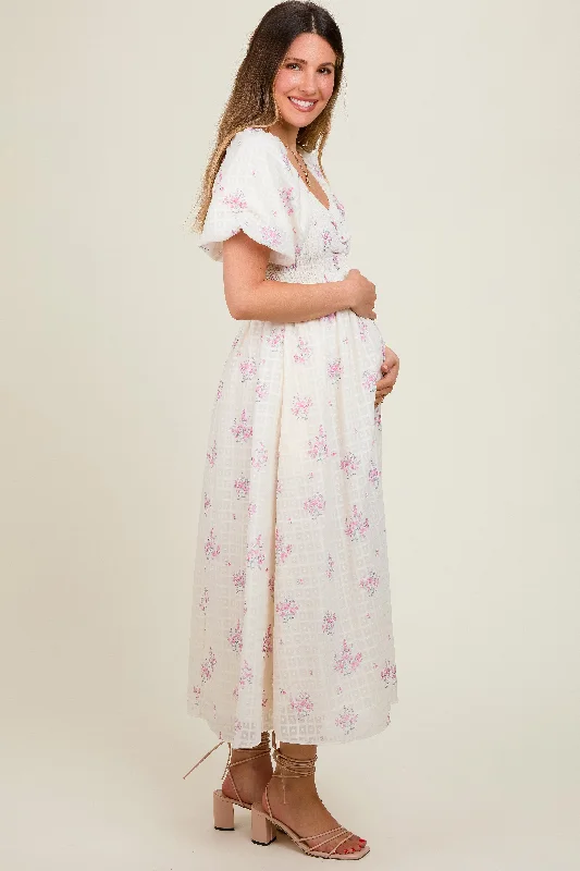 pink-floral-textured-dot-smocked-sweetheart-neck-maternity-midi-dress