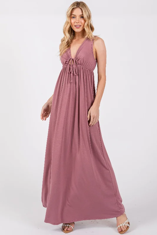 pink-front-tie-cutout-sleeveless-maternity-maxi-dress