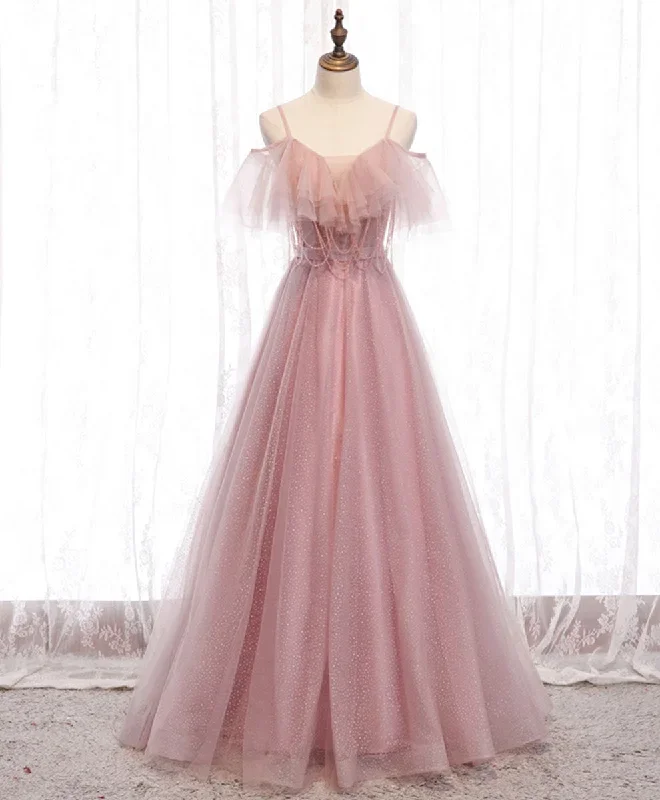 Pink Sweetheart Tulle Long Prom Dress Pink Tulle Formal Dress