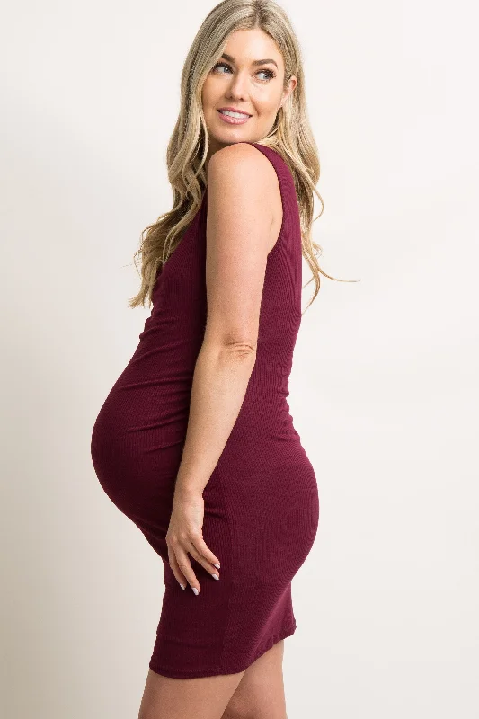 pinkblush-burgundy-ribbed-ruched-sleeveless-maternity-dress