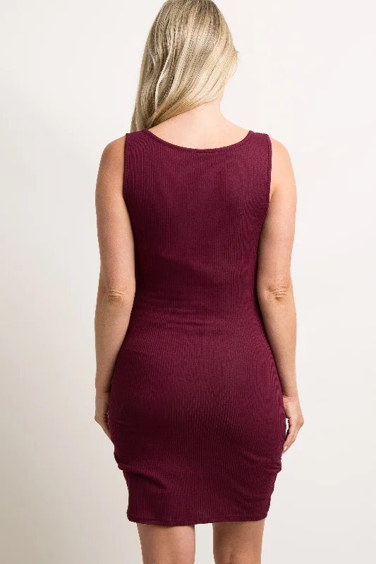 pinkblush-burgundy-ribbed-ruched-sleeveless-maternity-dress