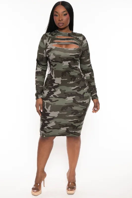 Plus Size Amara Destructed Bodycon Dress - Camo