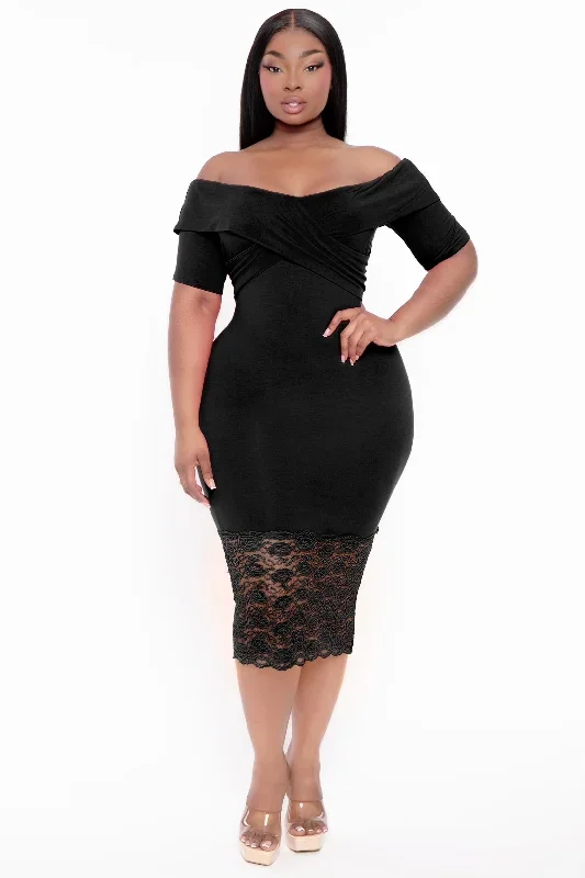 Plus Size Anadora Off the Shoulder  Dress- Black