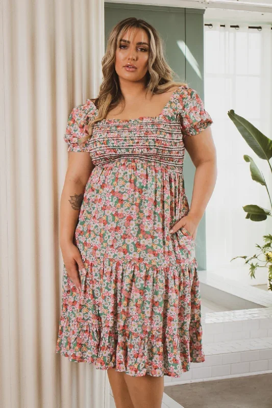 Plus Size Ella Floral Smocked  Dress - Multi