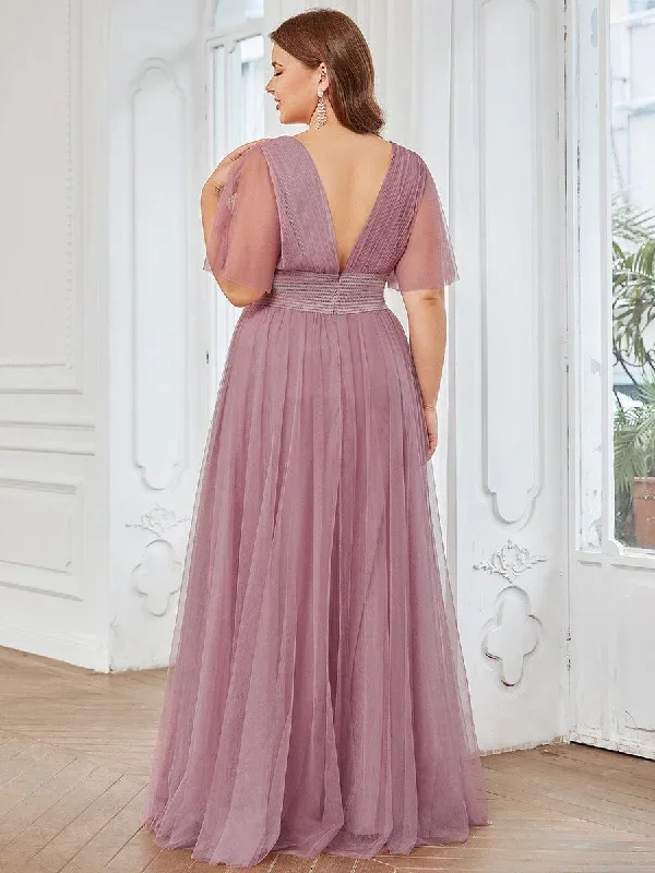 plus-size-pleated-a-line-short-sleeve-wide-waist-tulle-bridesmaid-dress-es0294a