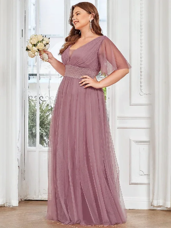 plus-size-pleated-a-line-short-sleeve-wide-waist-tulle-bridesmaid-dress-es0294a