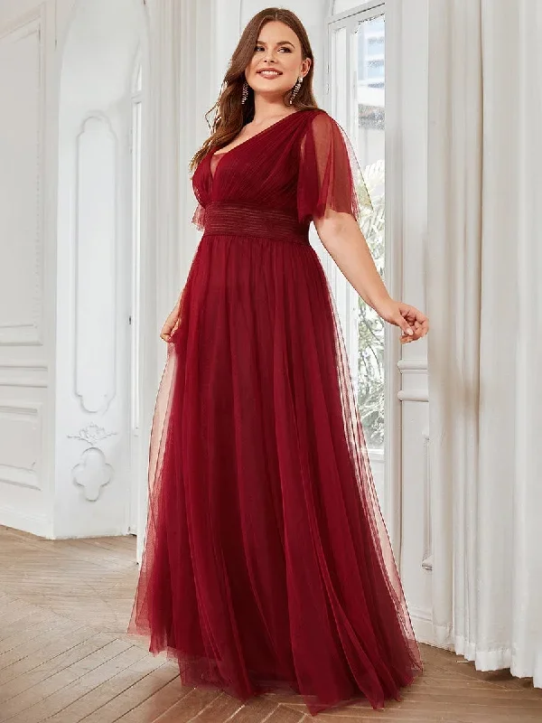 plus-size-pleated-a-line-short-sleeve-wide-waist-tulle-bridesmaid-dress-es0294a