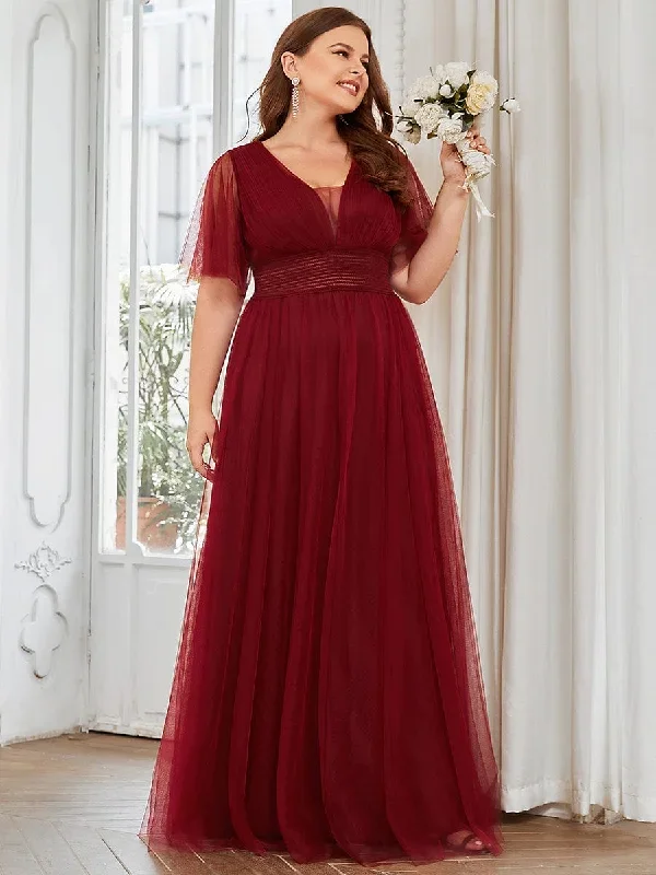 plus-size-pleated-a-line-short-sleeve-wide-waist-tulle-bridesmaid-dress-es0294a