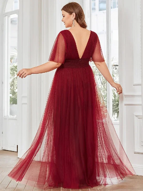 plus-size-pleated-a-line-short-sleeve-wide-waist-tulle-bridesmaid-dress-es0294a