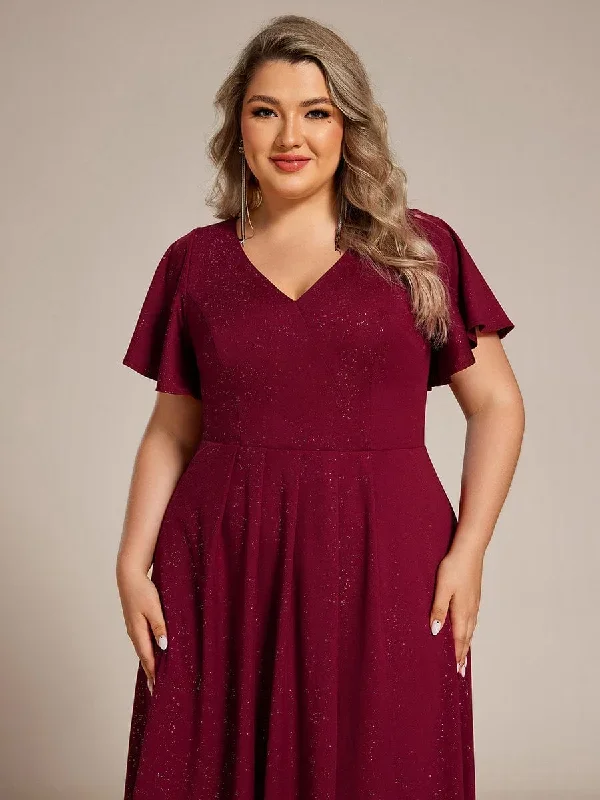 plus-size-ruffled-sleeves-glitery-v-neck-midi-wedding-guest-dress-eg71926