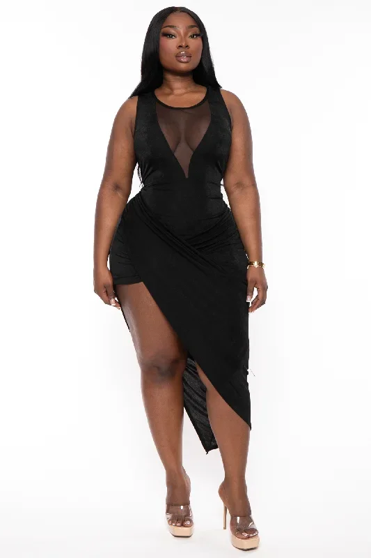 Plus Size Zayra Draped Bodycon Dress - Black