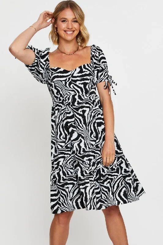 Print Midi Dress Short Sleeve