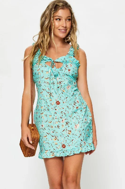 Print Tie Front Mini Dress