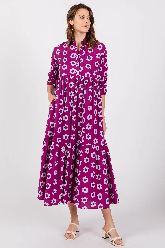 purple-floral-3-4-sleeve-collared-maternity-maxi-dress