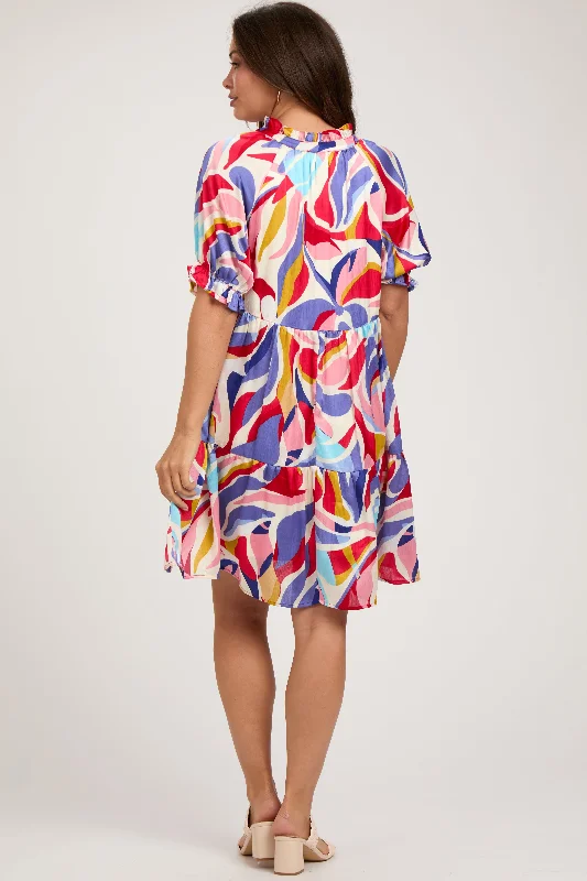 red-multi-color-patterned-ruffle-tiered-maternity-dress