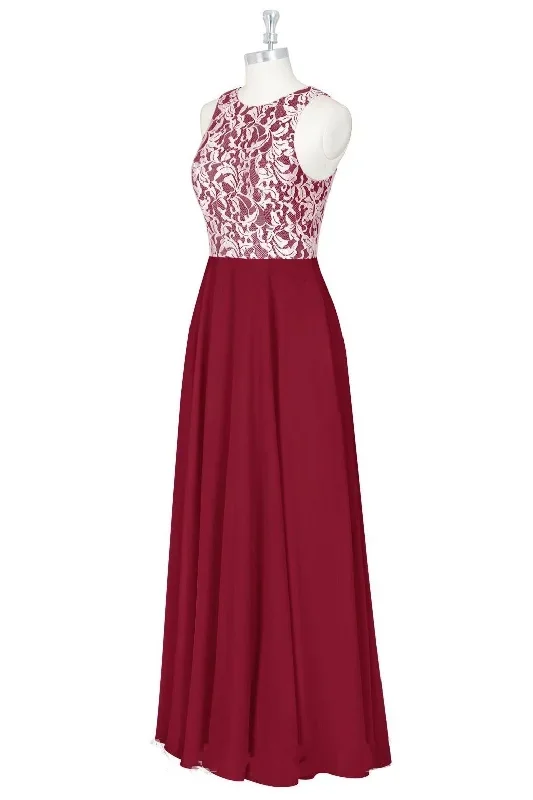 red-print-crew-neck-sleeveless-a-line-long-bridesmaid-dress