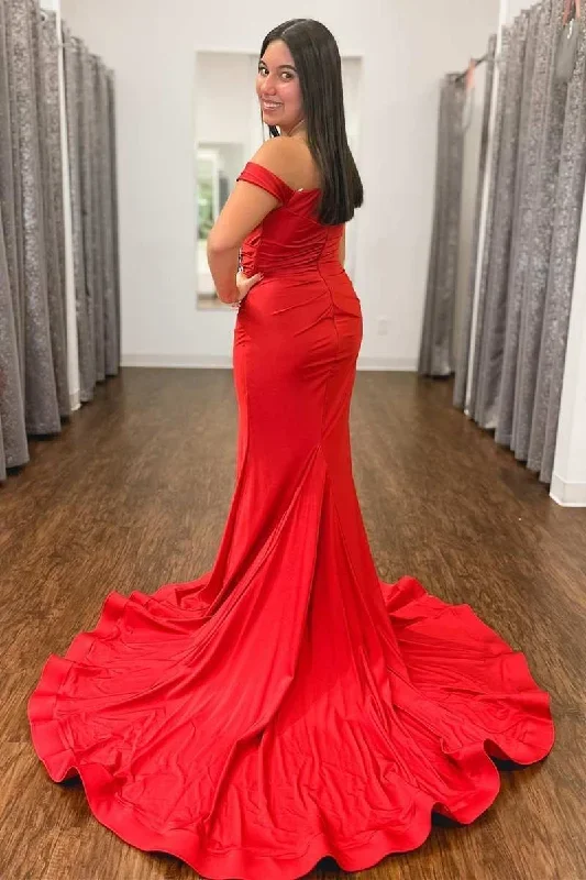 red-satin-off-the-shoulder-mermaid-maxi-dress