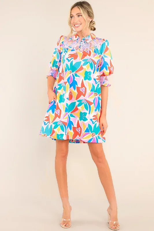 Remember The Journey Rainbow Floral Print Mini Dress