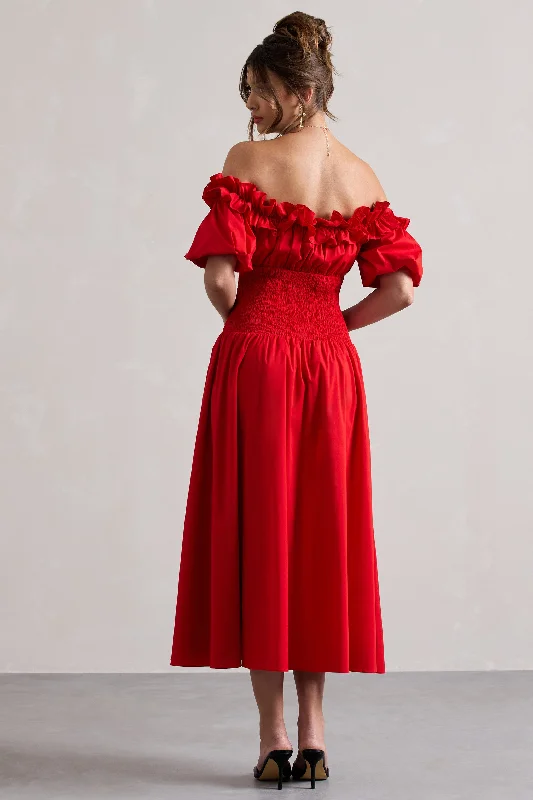 romeo-red-poplin-bardot-ruffle-midi-dress-cl134714004