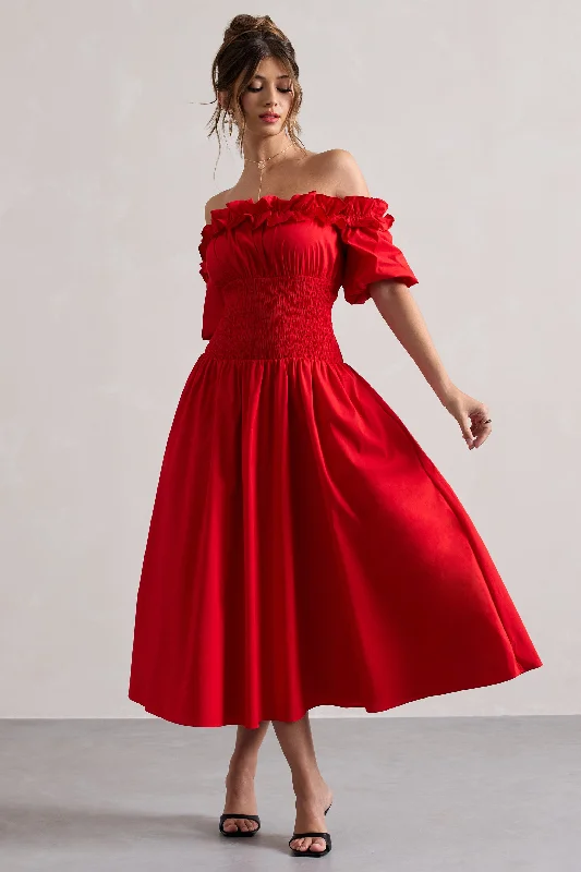 romeo-red-poplin-bardot-ruffle-midi-dress-cl134714004