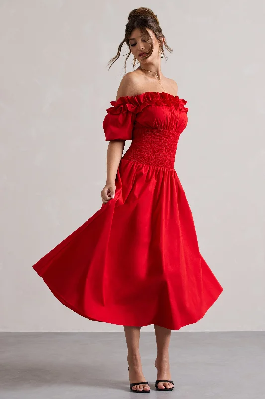 romeo-red-poplin-bardot-ruffle-midi-dress-cl134714004