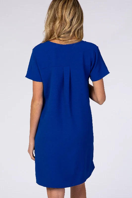 royal-blue-v-neck-short-sleeve-maternity-dress