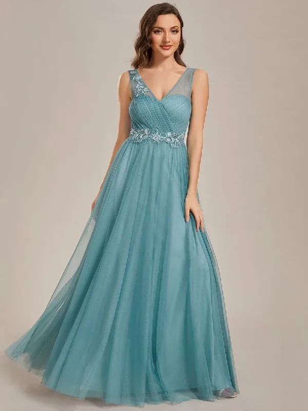 see-through-shoulder-strap-flower-decoration-tulle-bridesmaid-dress-es01916