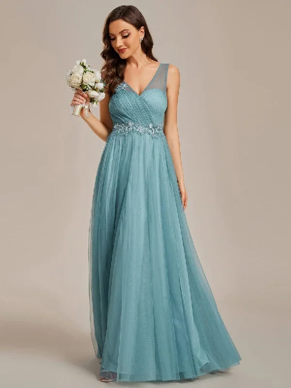 see-through-shoulder-strap-flower-decoration-tulle-bridesmaid-dress-es01916