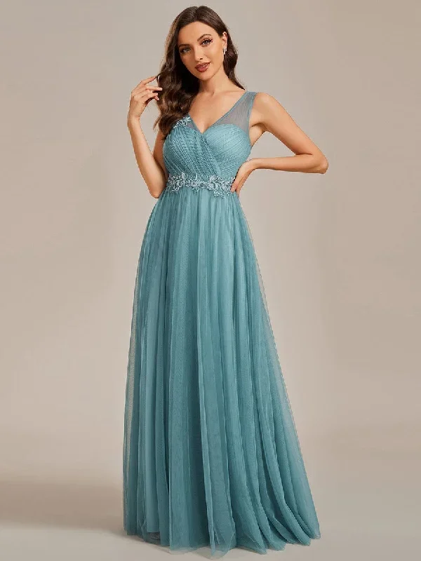 see-through-shoulder-strap-flower-decoration-tulle-bridesmaid-dress-es01916