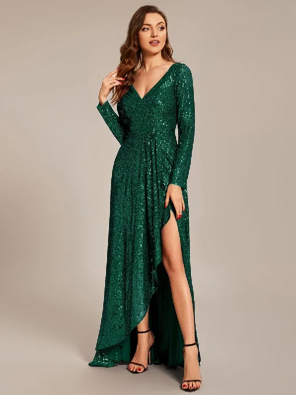 sequin-long-sleeve-v-neck-asymmetrical-hem-evening-dress-ee50146