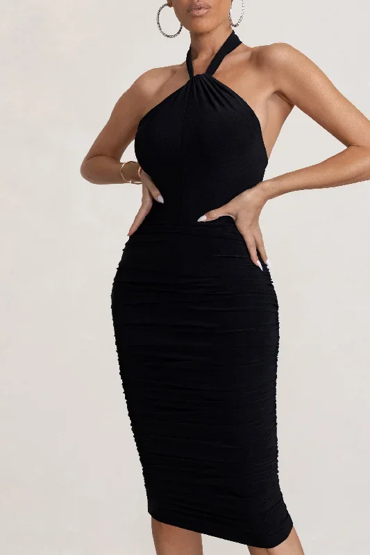 serendipity-black-halter-neck-knot-midi-dress