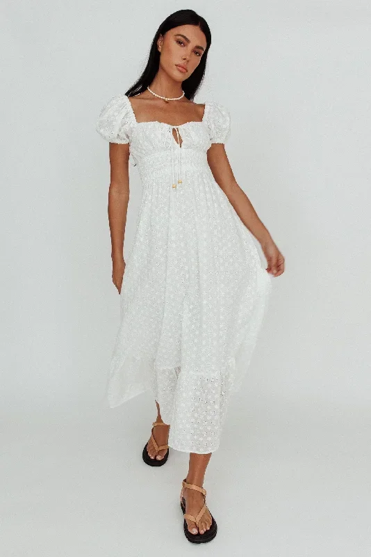 Sia Puff Sleeve Eyelet Maxi Dress White