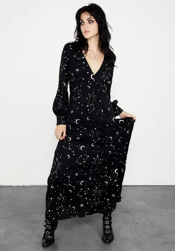 silver-celestial-print-gathered-maxi-dress