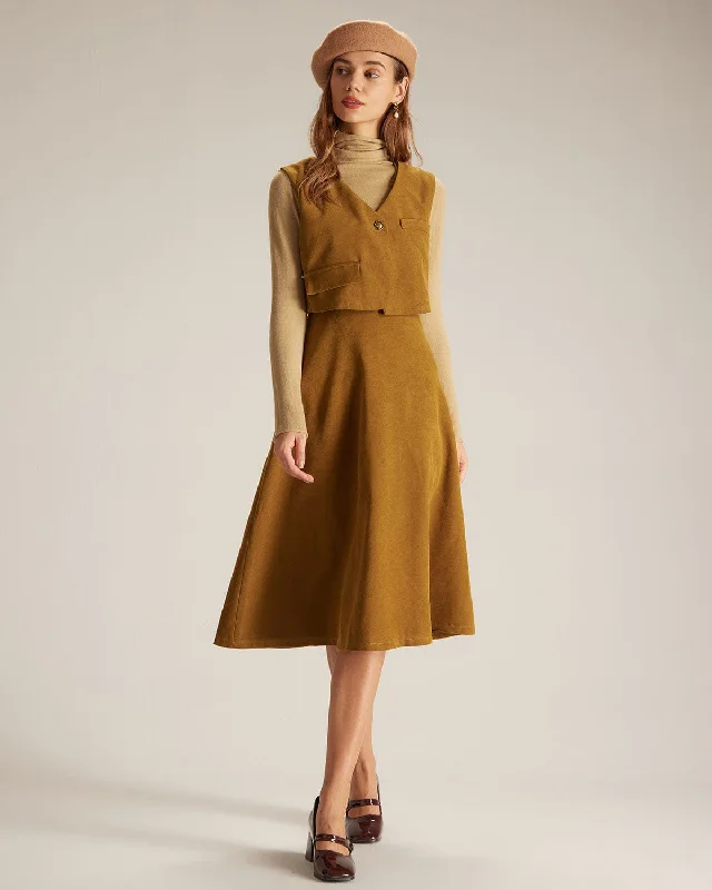 the-ginger-v-neck-button-up-vest-midi-dress