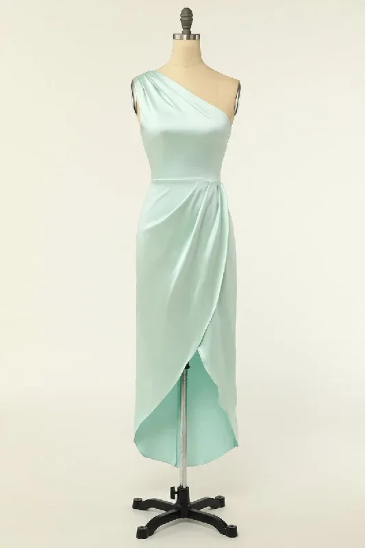 Tulip Hem Mint Green Satin Bridesmaid Dress