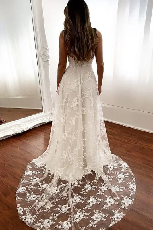 v-neck-open-back-long-white-bridal-dress-with-slit