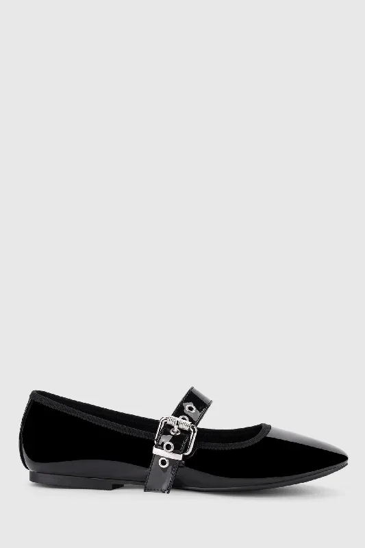 VERALi Banks Buckled Mary-Jane Flats Black Patent