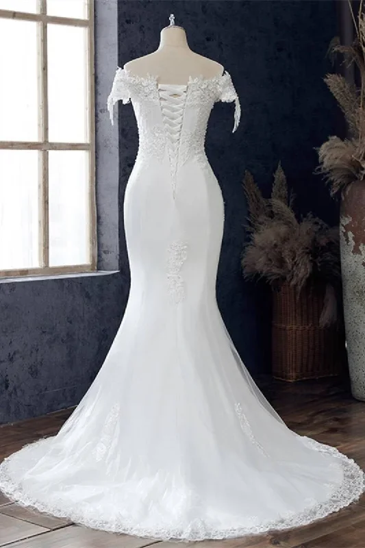 white-appliques-off-the-shoulder-cap-sleeve-mermaid-wedding-dress