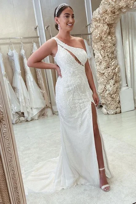 white-beaded-one-shoulder-cutout-wedding-dress