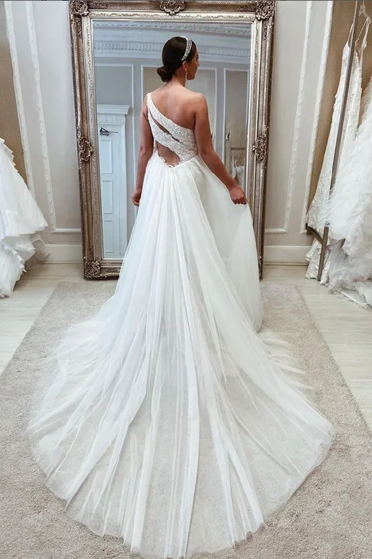 white-beaded-one-shoulder-cutout-wedding-dress