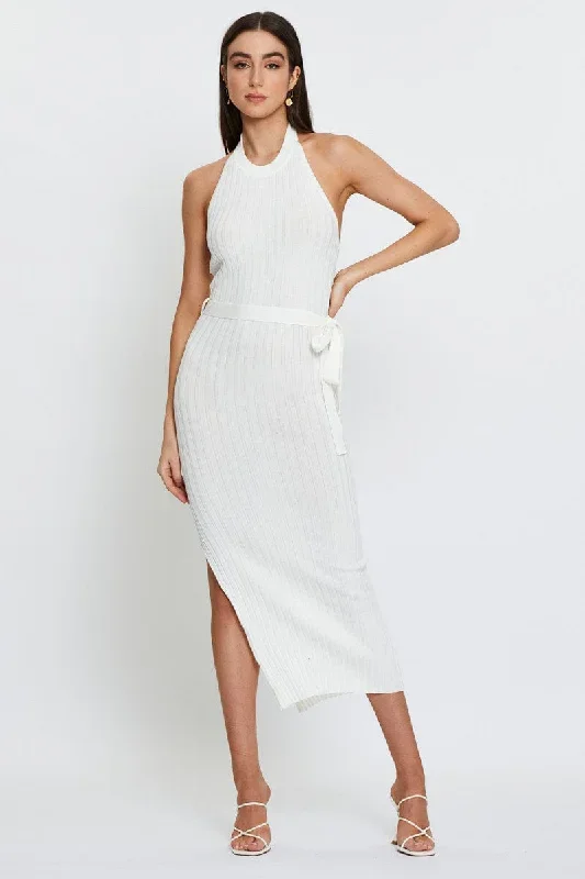 White Bodycon Dress Maxi Knit