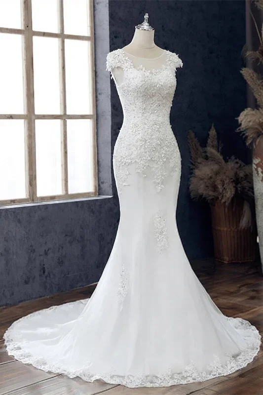 white-lace-beaded-cap-sleeve-mermaid-wedding-dress