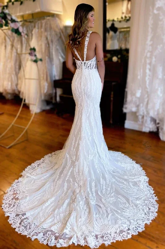 white-lace-queen-anne-mermaid-long-wedding-dress-with-slit