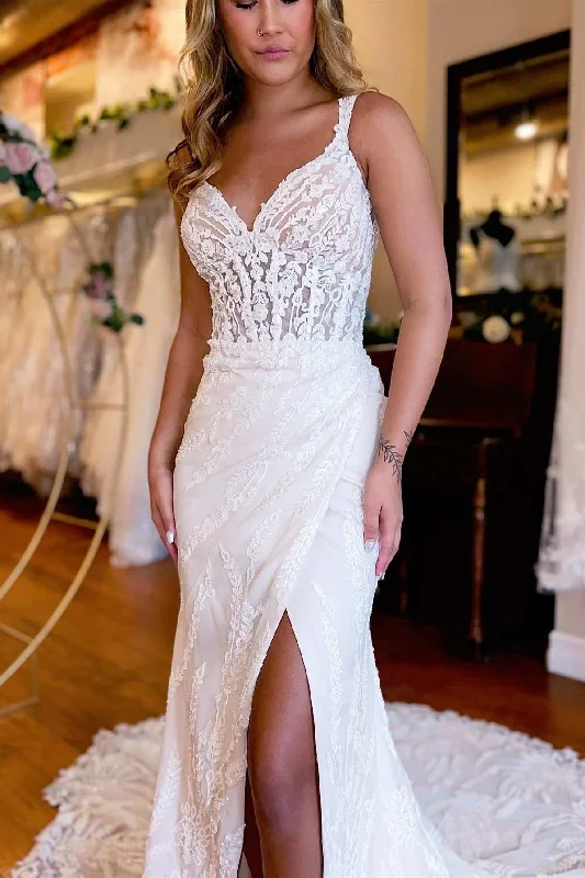 white-lace-queen-anne-mermaid-long-wedding-dress-with-slit