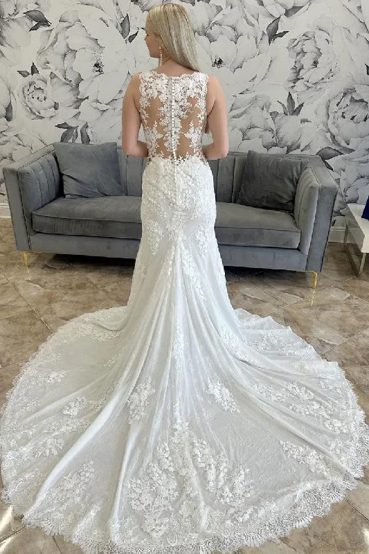 white-lace-v-neck-sheer-back-mermaid-long-wedding-dress