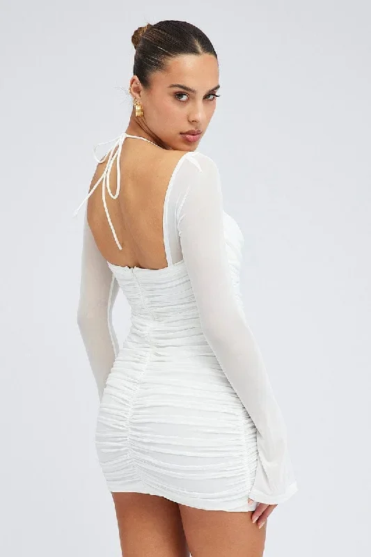 white-mini-dress-long-sleeve-halter-bodycon-ruched-mesh-ed0231-36cb-2