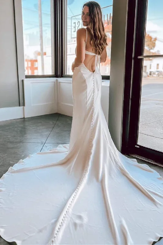 white-v-neck-tie-back-mermaid-long-wedding-dress