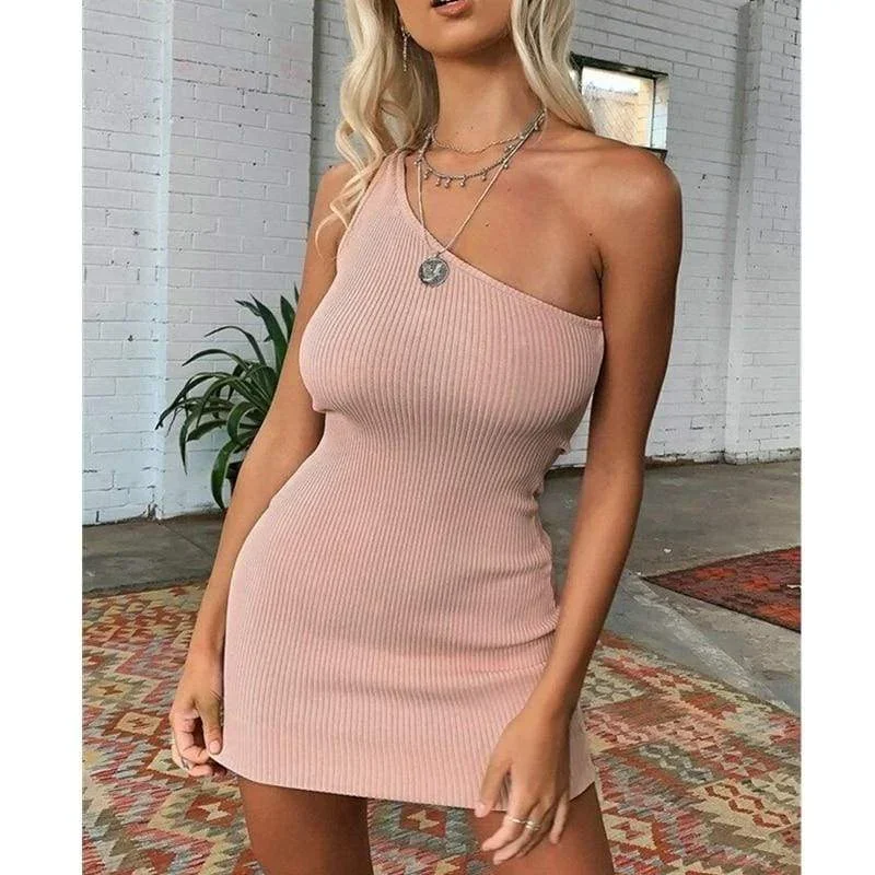 FashionSierra - Women Sexy One Shoulder Stretch Bodycon Dress Beach Holiday Summer Ladies Evening Party Clubwear Mini Dress